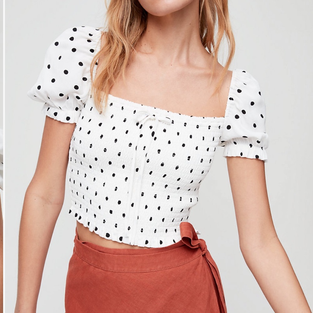 Wilfred polka dot cropped puff sleeve shirt